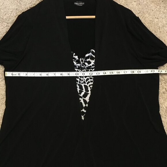 Mandee Black Open Waterfall Cardigan With Bow Tie Bust Animal Print Shirt 2in1 - Picture 13 of 16